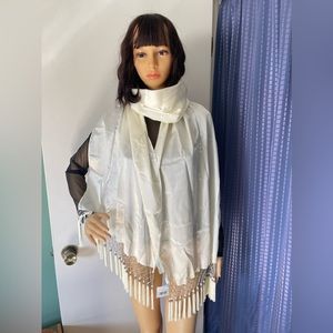 100% Silk Scarf Liz Claiborne Ivory Long 80x20”